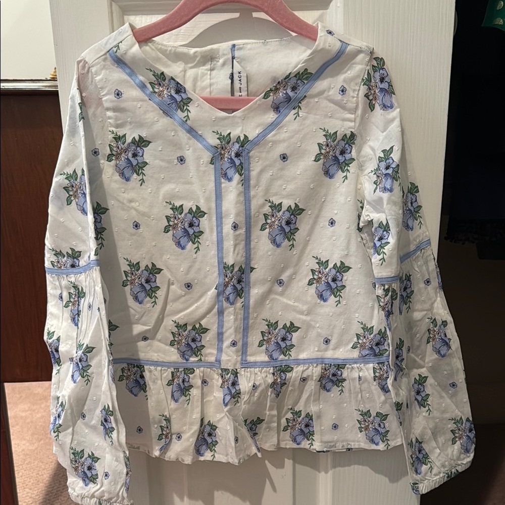 Janie and Jack Blue Floral Patterned Blouse worn once